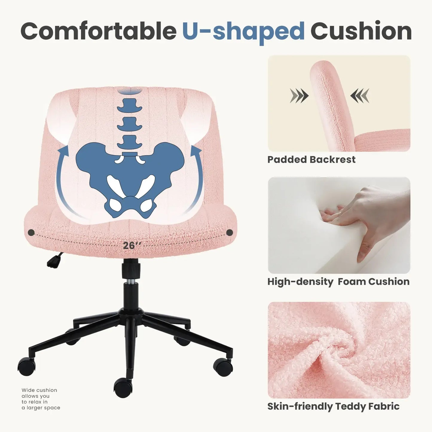 Height-Adjustable Criss Cross Swivel Chair – Wide Seat for Home Office & Dorm
