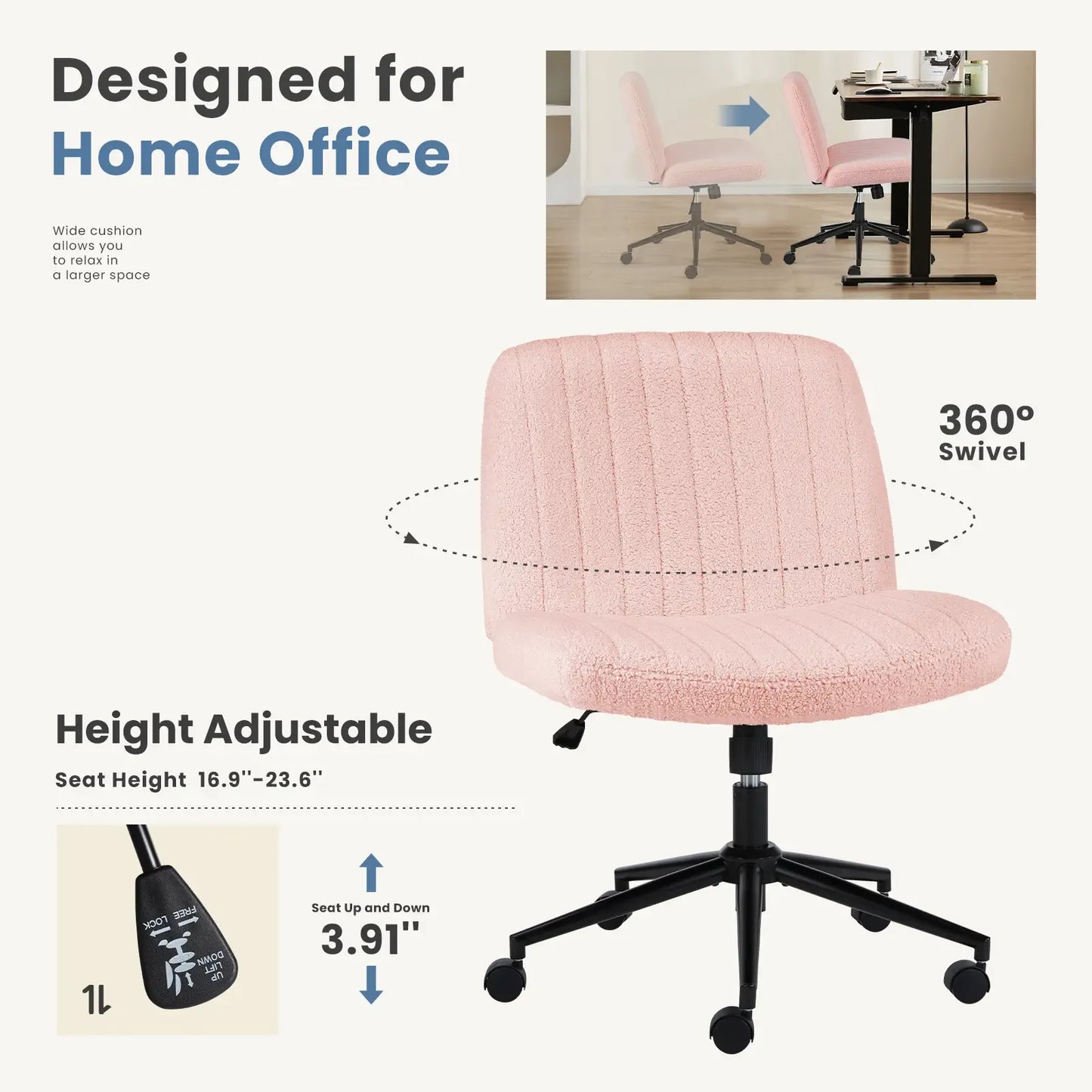 Height-Adjustable Criss Cross Swivel Chair – Wide Seat for Home Office & Dorm