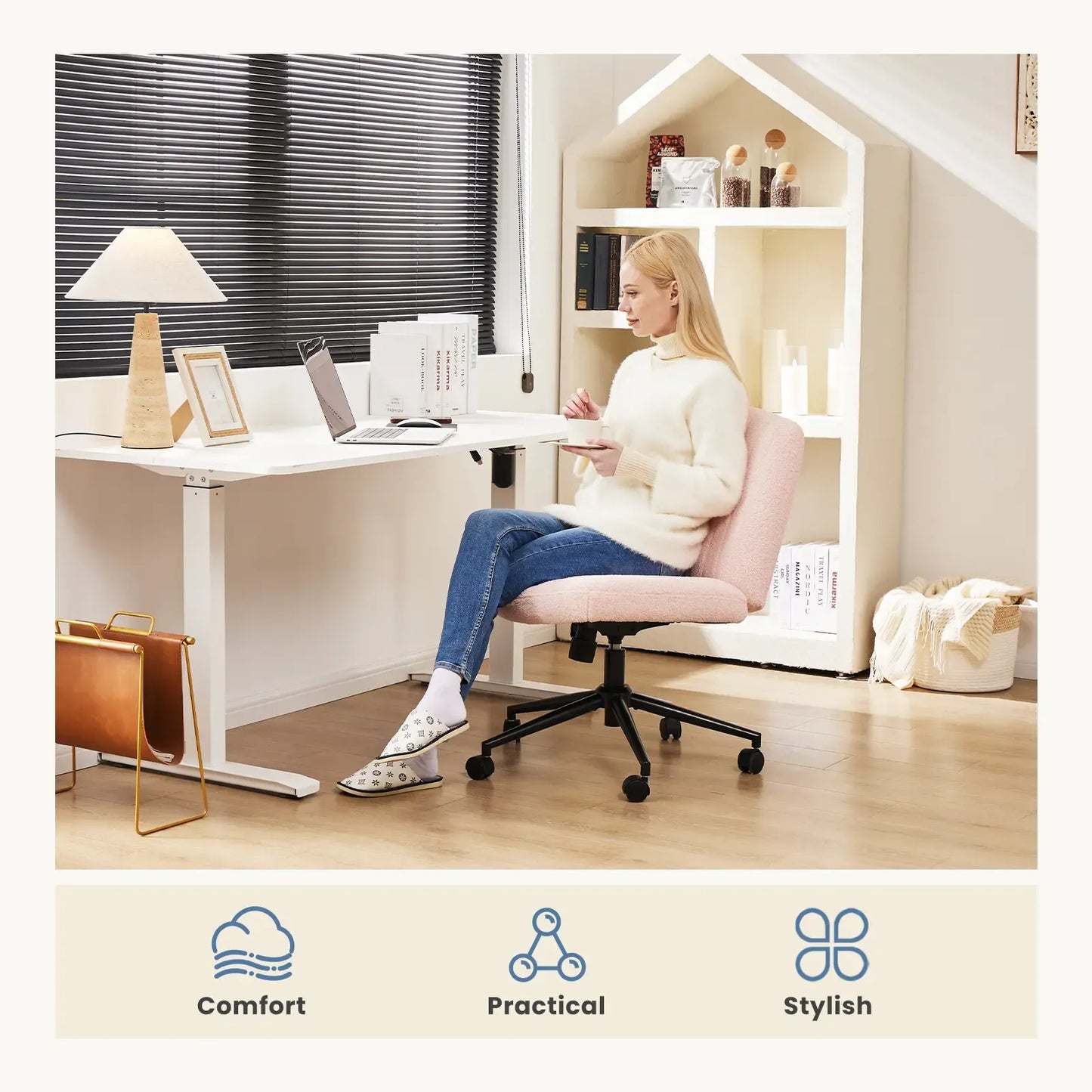 Height-Adjustable Criss Cross Swivel Chair – Wide Seat for Home Office & Dorm