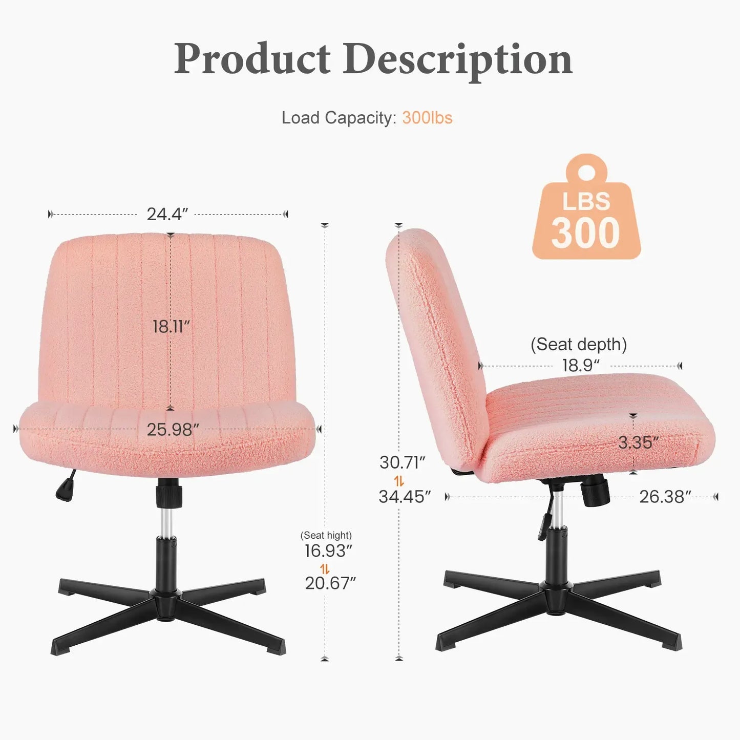 Height-Adjustable Criss Cross Swivel Chair – Wide Seat for Home Office & Dorm