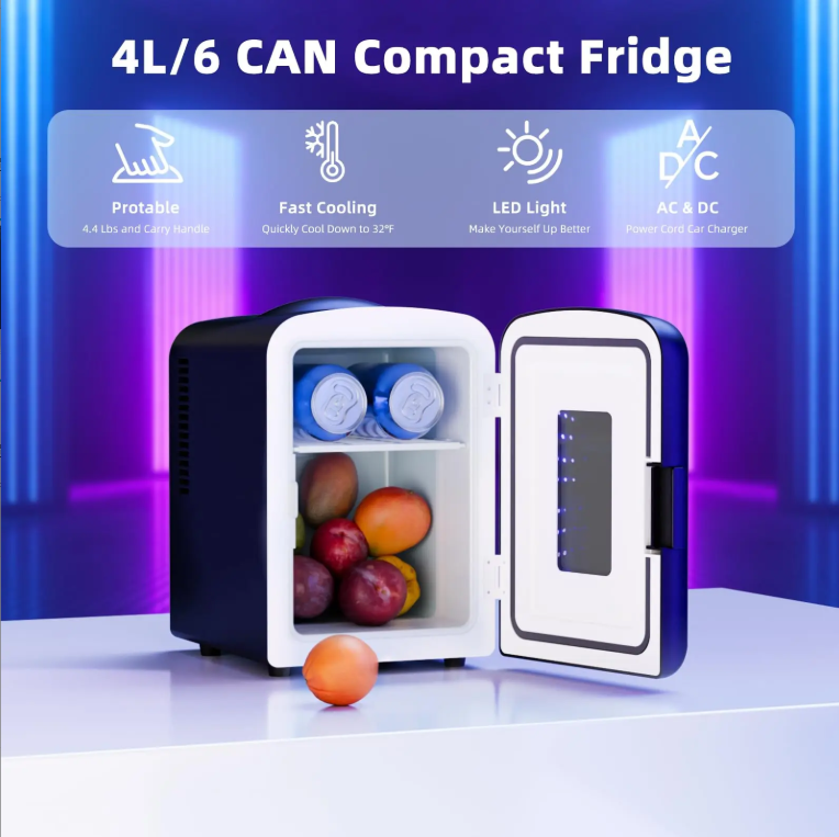 4L Mini Fridge with Gaming Light – Portable Cooler for Bedroom, Car, Office & Dorm