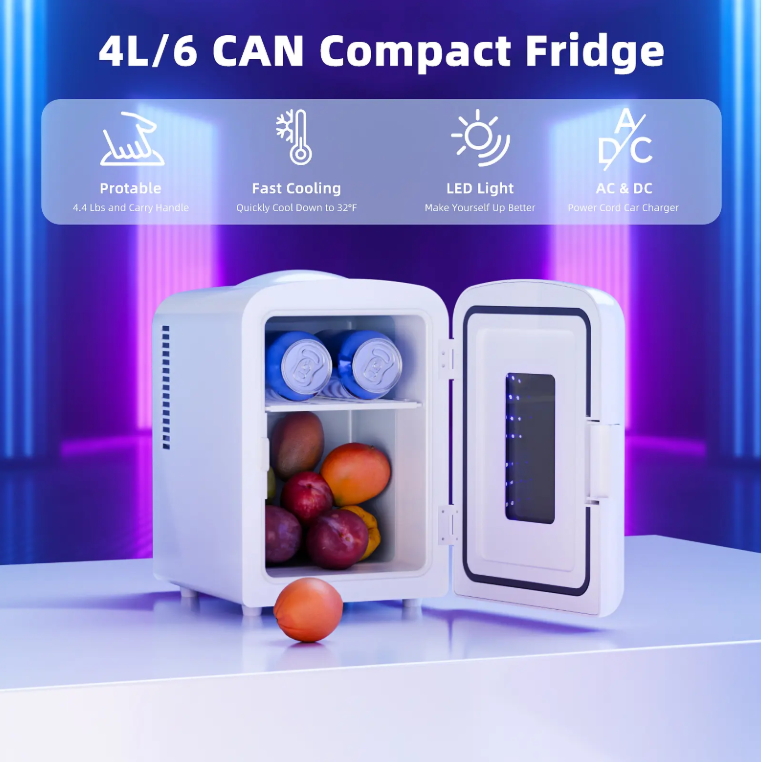 4L Mini Fridge with Gaming Light – Portable Cooler for Bedroom, Car, Office & Dorm